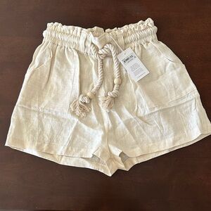 Vitamin A Natural Paperbag Waist Linen-Blend Shorts with Rope Tie